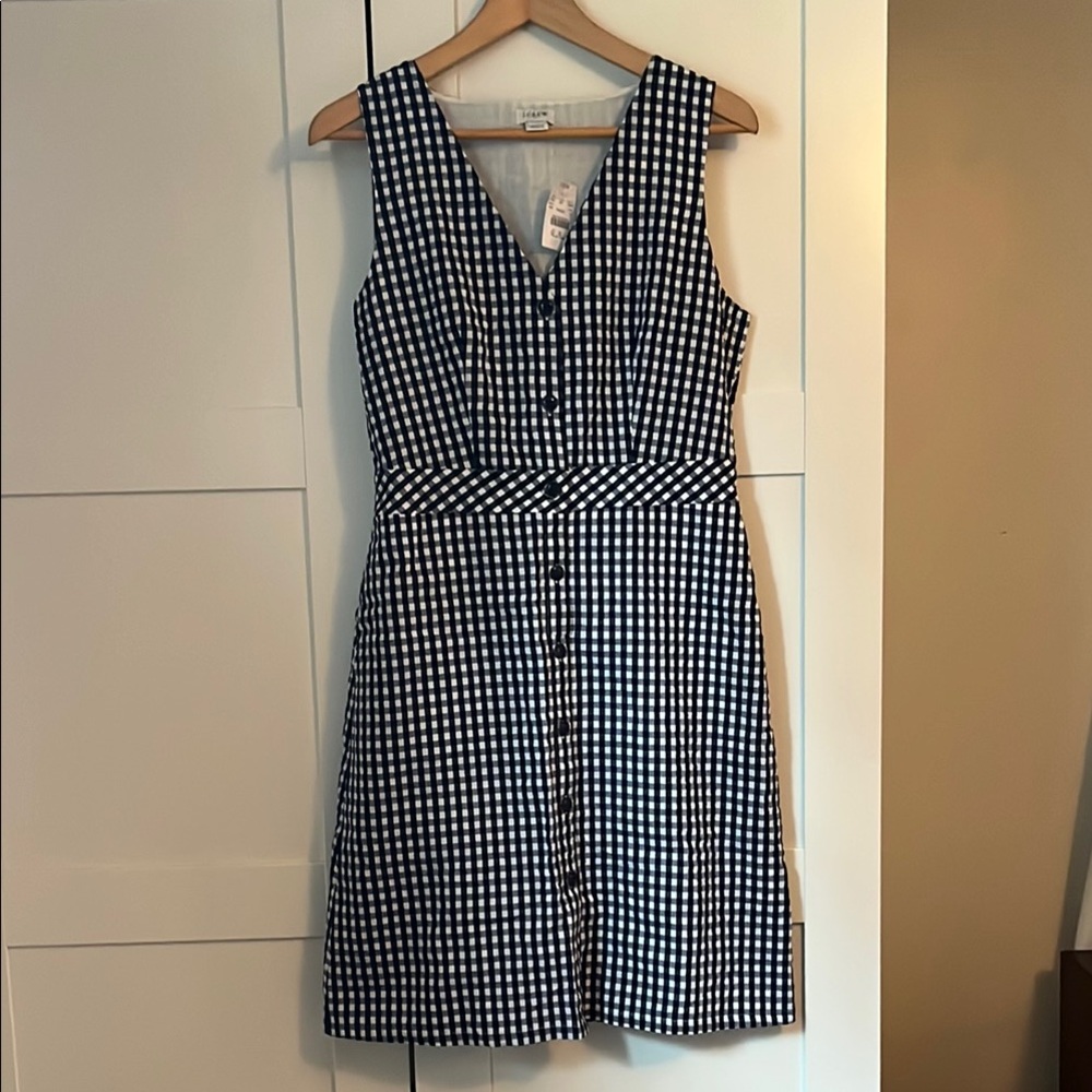J. Crew Blue and White Buttoned Midi Sundress